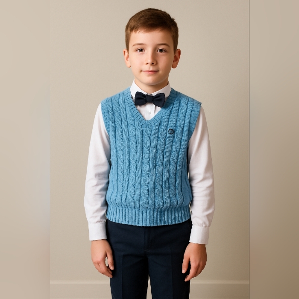 CHAMPS Blue Cable Knit Boy Sweater Vest Sz 7